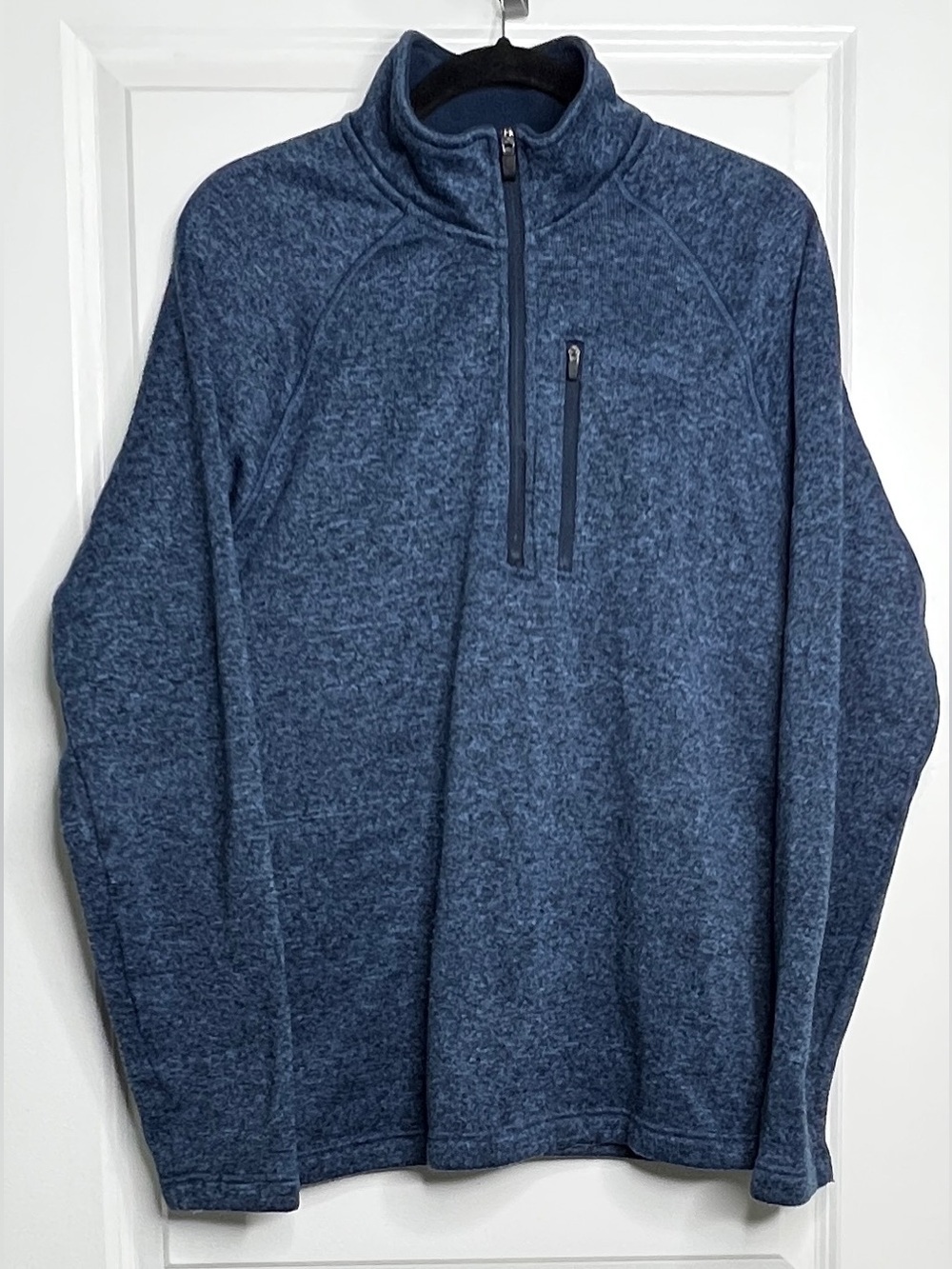 Eddie Bauer Mens Large Heathered Blue Fleece 1/4 Zip Pullover Sweater Gorpcore